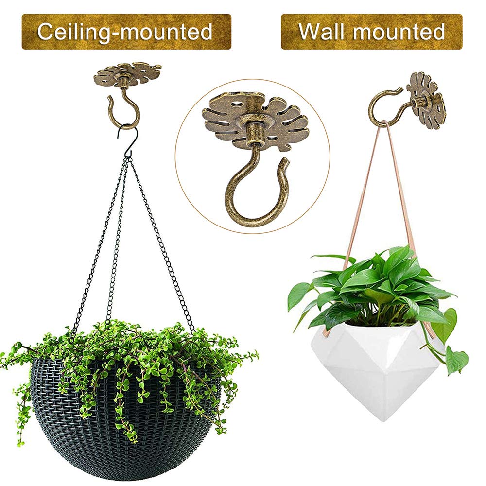 Dolibest Wall Mount Ceiling Hooks,Plant Hooks for Ceiling Metal Plant Bracket Iron Wall Mount Lanterns Hangers Hooks for Hanging Plants Lights, Outdoor Wire, Fairy Lights, Wind Chimes, Bronze(2PCS)