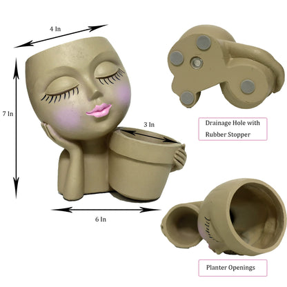 Dolkgy Face Planters Pots Head Planter, Unique Plant Pots for Indoor Outdoor Plants, Novelty Cute Large Girl Head Flower Pots with Drainage Hole for Home Garden Succulents Cactus