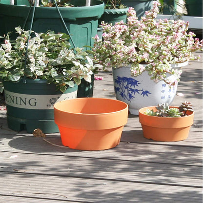 Happyyami 6Pcs Orange Imitation Clay Flower Pots Set Japanese Round Plastic Planters with Drainage Holes for Succulents Indoor and Outdoor Garden Use