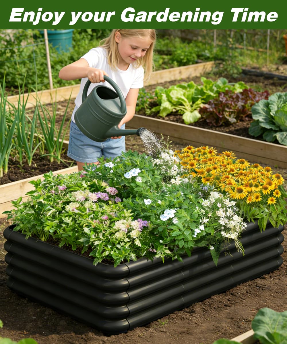 Tigerden 3x1.8x1ft Raised Garden Bed Kit for Outdoors, Rustproof PP Raised Planter Box, Large Garden Box Flower Bed with Press-Fit Assembly, Gardening Containers for Vegetables Flowers Herbs, Balck