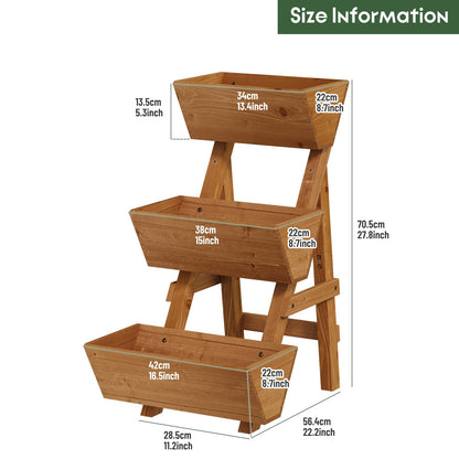 Vertical Wooden Raised Garden Bed, Garden Planters Freestanding Wood Plant Stand Flower Rack Wooden Planter Box for Plants Herbs Flowers Vegetables Outdoor Indoor Gardening (3-Tier Small Brown)