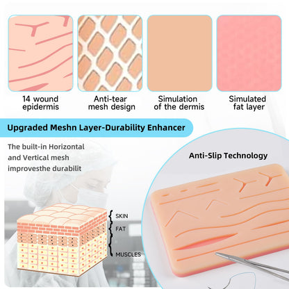 Suture Practice Kit for Medical Students, Silicone Pad Surgical Wound Suturing Practice, Supplies for Vet Nursing Students Simulation Surgical Suture Training Toolkit (Education Use Only)