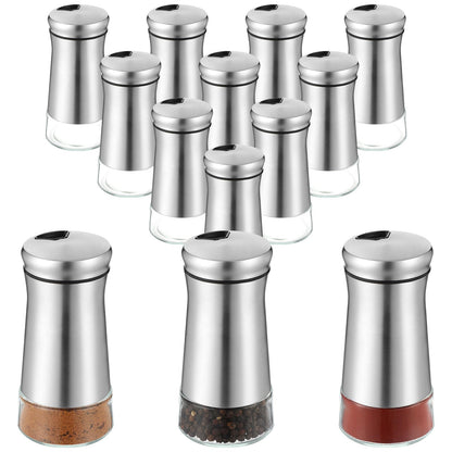 Honeydak 12 Sets Stainless Steel Salt and Pepper Shakers Adjustable Pour Holes Spice Dispenser for Salt, Sugar, Cinnamon, and Pepper, Stylish Kitchen Seasoning and Spice Shaker Set