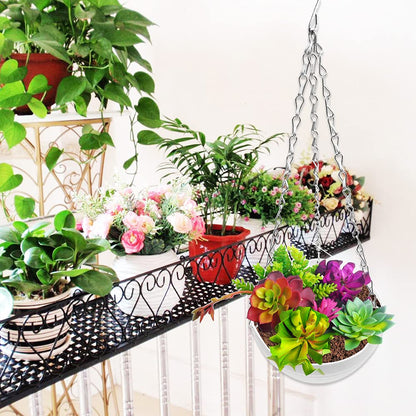4 Pack 8 inch Hanging Planter Pots,Self-Watering Round Hanging Basket with Water Tray Metal Chain,Succulent Flower Plant Pot Container for Indoor Outdoor Garden Balcony Wall Decor,White
