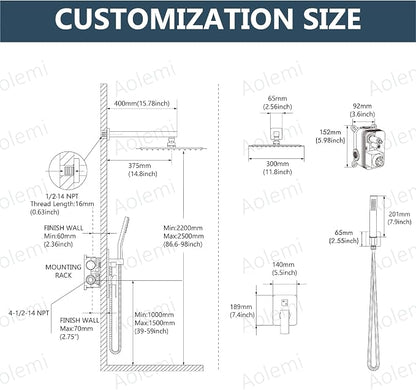 Aolemi Shower Faucet Set Rain Shower System with Handheld Spray Bathroom Shower Combo Rough-in Valve and Shower Trim Kit Included Brushed Nickel 12 Inch Wall Mount Shower Head