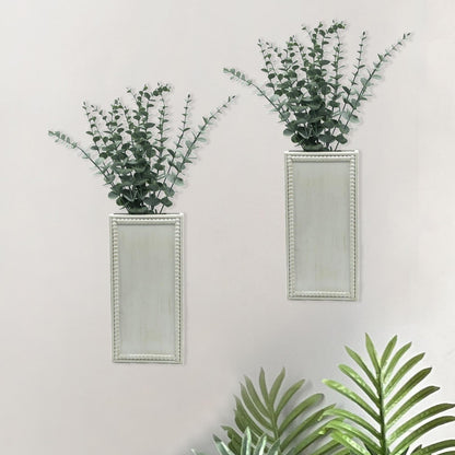 dugunusu Wood Wall Planter Set of 2, Farmhouse Wall Hanging Decor Pocket Planter for Greenery and Dried Flowers, Rustic Indoor Wood Hanging Vase (White)