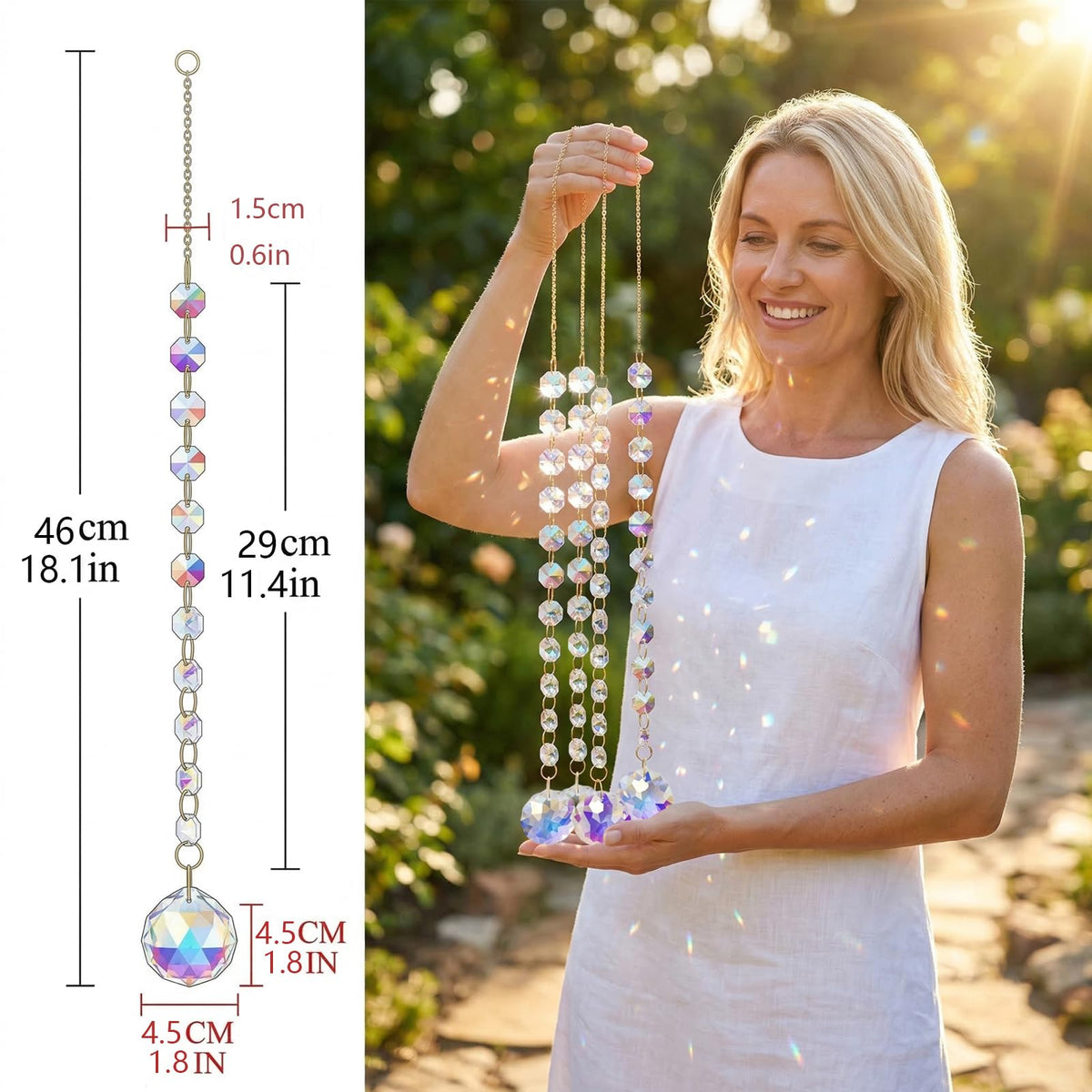 4Pcs Sun Catcher Crystals for Window Hanging, 18.1Inch Prism Suncatcher Rainbow Maker Crystals for Home Garden Decor Lamp Chandelier Lamp Prisms Wedding Party Xmas Gift