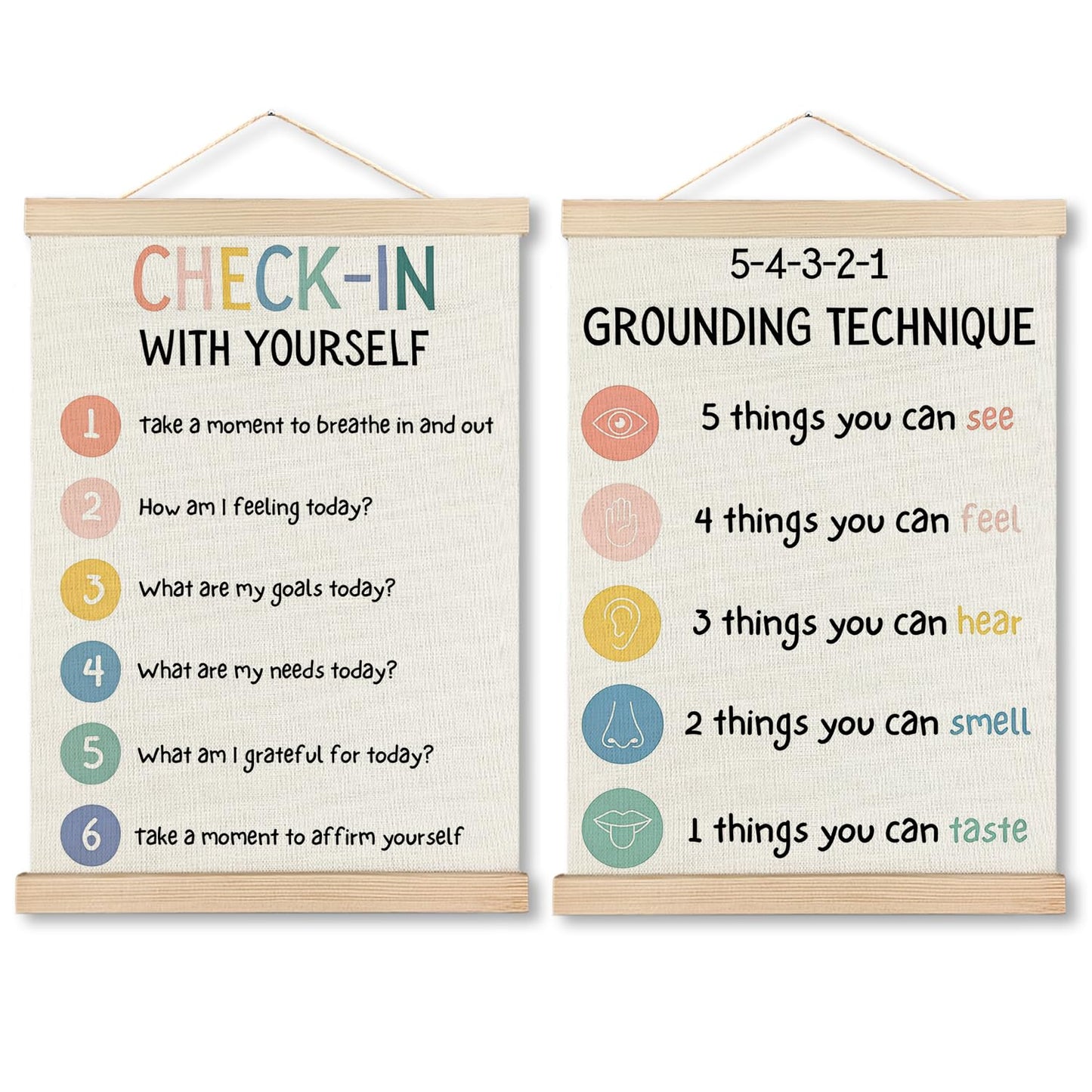 IAFQWDS 54321 Grounding Technique Mental Health Wall Art Hanging Poster Framed, Check in With Yourself CBT Wall Decor Prints for Classroom Therapy Counselor Psychologist Office, 12x16 Inch Set of 2