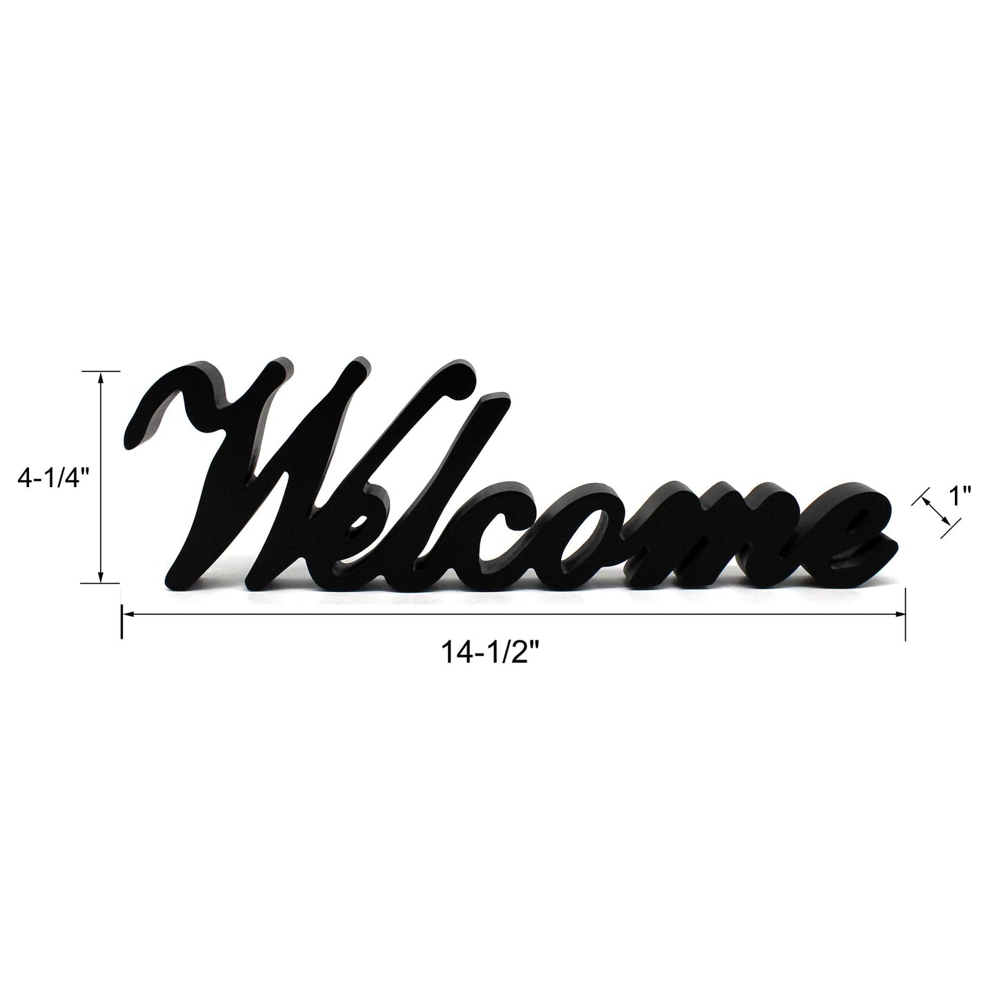 CVHOMEDECO. Matt Black Wooden Words Sign Free Standing "Welcome" Desk/Table/Shelf/Home Wall/Office Decoration Art, 14-1/2 x 4-1/4 x 1 Inch