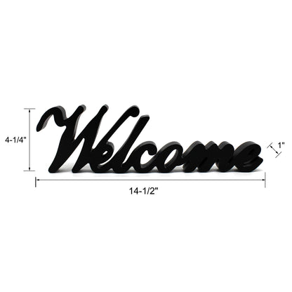 CVHOMEDECO. Matt Black Wooden Words Sign Free Standing "Welcome" Desk/Table/Shelf/Home Wall/Office Decoration Art, 14-1/2 x 4-1/4 x 1 Inch