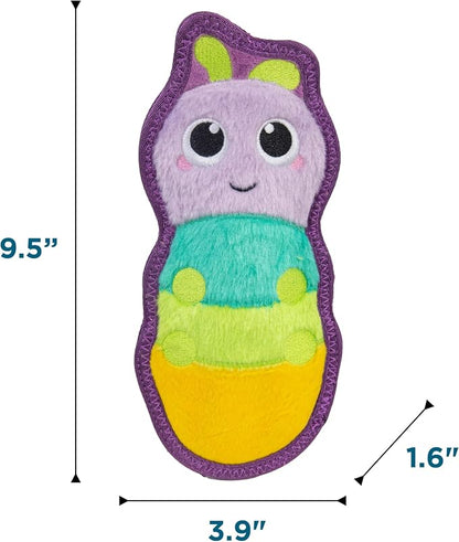 Outward Hound Tough Skinz Dog Toy, Durable Plush with 2X Lining, No Stuffing, Jumbo Squeaker, Caterpillar, 9.5"
