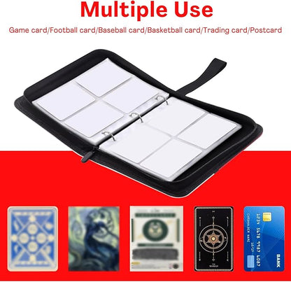 Card Binder with 4 Pockets with Zipper for 50 Pages, 400 Removable Pocket PU Waterproof Trading Collection Binder, 3 Rings Zipper Portable Card Album for MTG TCG Sports Cards Game Cards as Gift, Red