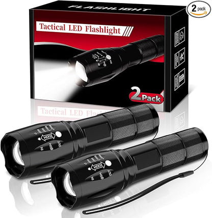 LED Flashlight 2 Pack, Small Flashlights Powerful High Lumens 5 Modes, Waterproof Zoomable Mini Tactical Flash Light for Home Emergencies Camping