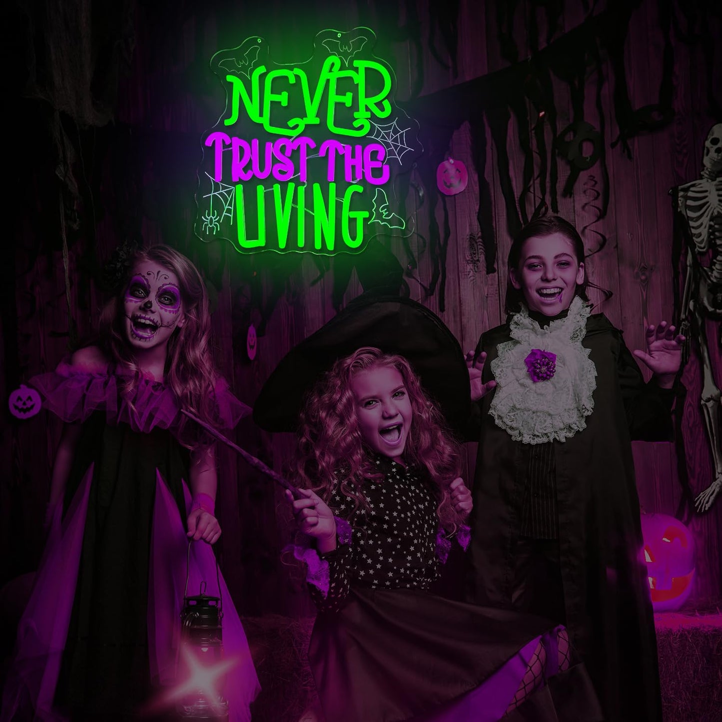 Ajoyferris Never Trust The Living Neon Sign Halloween Neon Signs for Wall Decor Dimmable Tombstone Led Sign Gothic Haunted House Neon Lights for Windows Halloween Party Decor