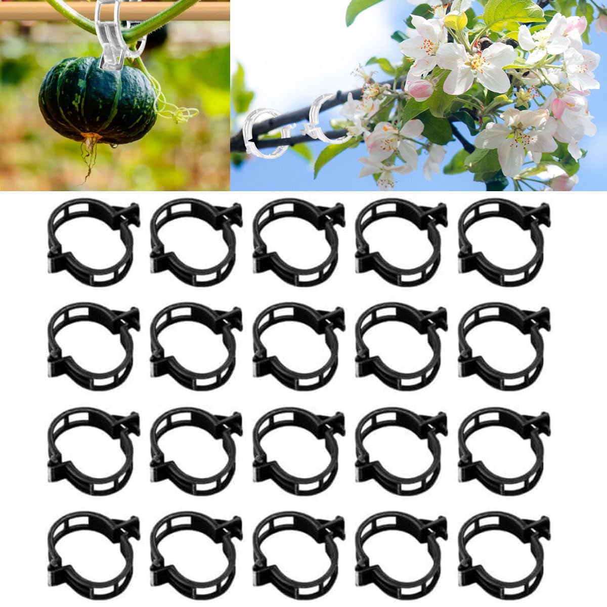 Plant Support Clips - Reusable Garden and Secured Plastic Clips for Tomato Support, String Trellis, Climbing Plants, Outdoor Indoor Flowers, Stem and Vine Fixing (300, Black)