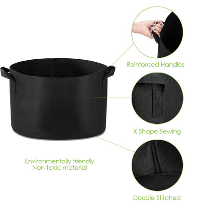 Garden4Ever 5-Pack 10 Gallon Grow Bags Heavy Duty Container Thickened Nonwoven Fabric Plant Pots with Handles Black