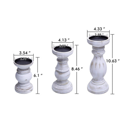 NIKKY HOME Farmhouse Rustic Wood Pillar Candle Holders Set of 3, White