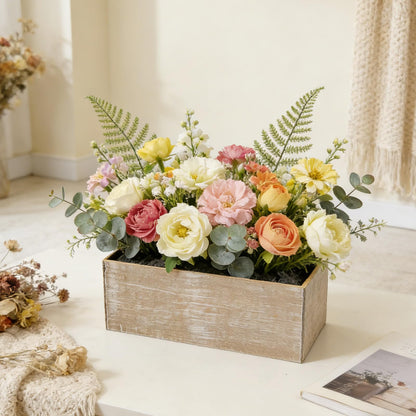 LIUXINJIAN-RHX Wood Boxes for Centerpieces 12x4 Inch Rectangle Wooden Planter Box Rustic Wood Planter with Removable Plastic Liner Floral Foam Blocks for Centerpieces Home Wedding Garden Decor (4)
