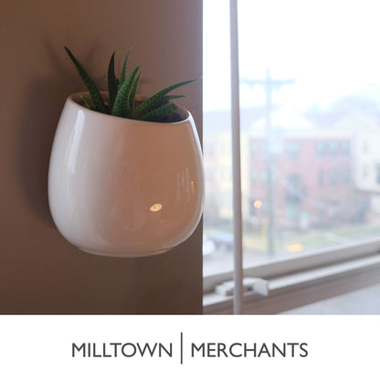 Milltown Merchants Succulent Wall Planters - Wall Vases - Black Ceramic Wall Mounted Planters - Succulent Plant Pots - Hanging Vases for Living Wall (2 Pack/Modern/White)