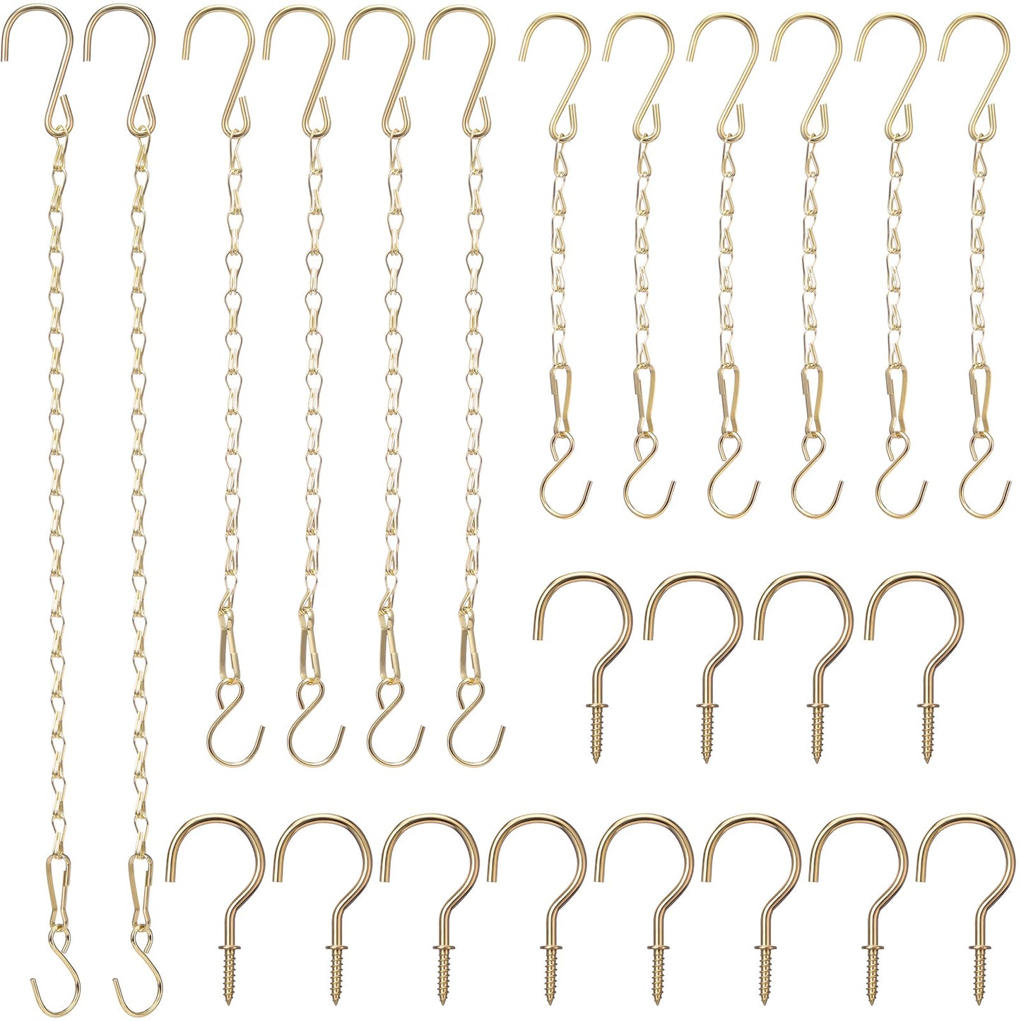Hotop 12 Set Ceiling Hooks with Hanging Chains for Bird Feeders, Planters, Lanterns, Billboards, Birdbaths, Grow Lights, Chalkboards, Wind Chime and Other Ornaments, Chain Hook DIY (Gold)