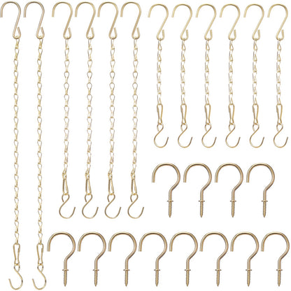 Hotop 12 Set Ceiling Hooks with Hanging Chains for Bird Feeders, Planters, Lanterns, Billboards, Birdbaths, Grow Lights, Chalkboards, Wind Chime and Other Ornaments, Chain Hook DIY (Gold)
