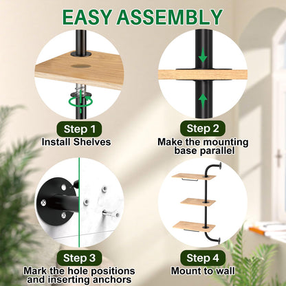 DELLAN Window Plant Shelves, Rotating Plant Shelf for Window, Wall Mounted Indoor Hanging Plants Shelf (3 Tier)