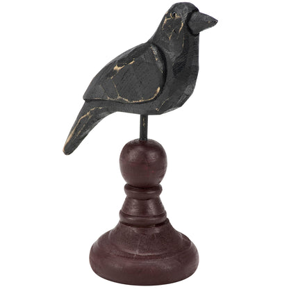 Primitives by Kathy Figurine - Weathered Rustic Crow On Spindle, Burgundy/Black