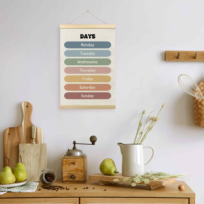 TLESKE Boho Classroom Days of the Week Poster Hanger Frame, Homeschool Hanging Wall Art Decor for Toddlers Kids Room Nursery Playroom, Preschool Prek Learning Educational Poster Print Banner, 16x24