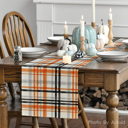 Artoid Mode Orange Black Buffalo Plaid Fall Table Runner, Halloween Kitchen Dining Table Decoration for Outdoor Home Party 13x120 Inch