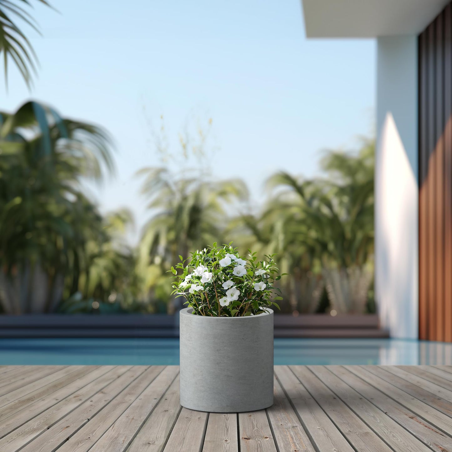 Kante 12.6" Dia Round Concrete Planter, Modern Style Large Cylindrical Plant Pot with Drainage Hole and Rubber Plug for Indoor Outdoor Patio, Natural Concrete