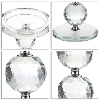 OwnMy Set of 3 Crystal Glass Pillar Candlestick Holders Clear Pillar Candle Holders Sets, Tealight Votive Candle Stands Modern Candle Centerpiece for Living Room Wedding Decor
