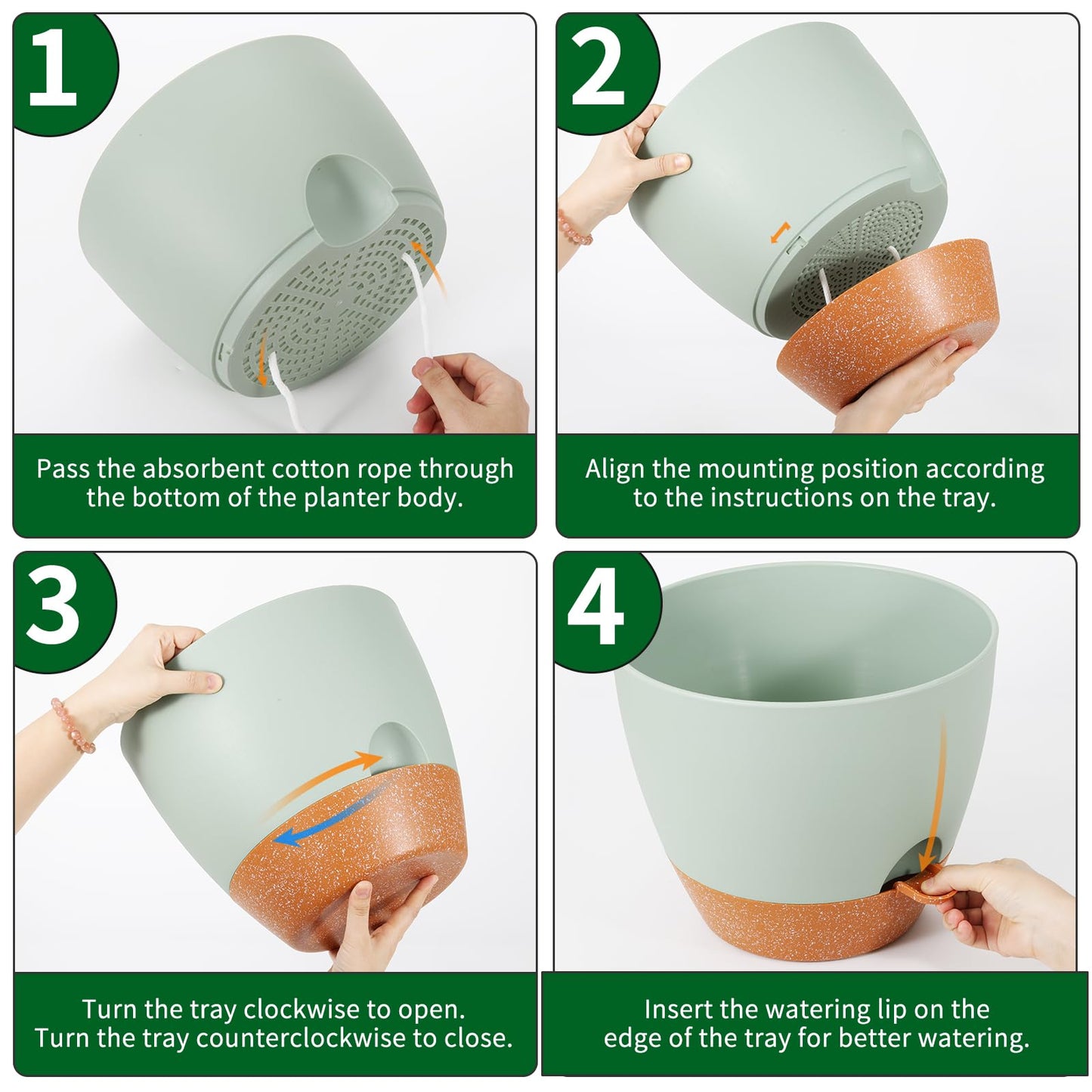 GARDIFE 12 inch planters, Plant Pots,Self Watering Pots, Large Plastic Flower pots with Deep Reservior and High Drainage Holes for Indoor Outdoor Plants and Flowers, Green