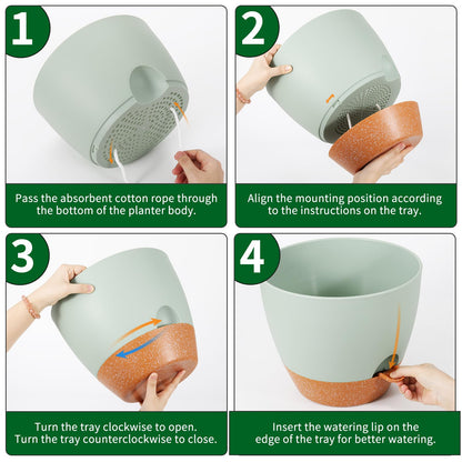 GARDIFE 12 inch planters, Plant Pots,Self Watering Pots, Large Plastic Flower pots with Deep Reservior and High Drainage Holes for Indoor Outdoor Plants and Flowers, Green