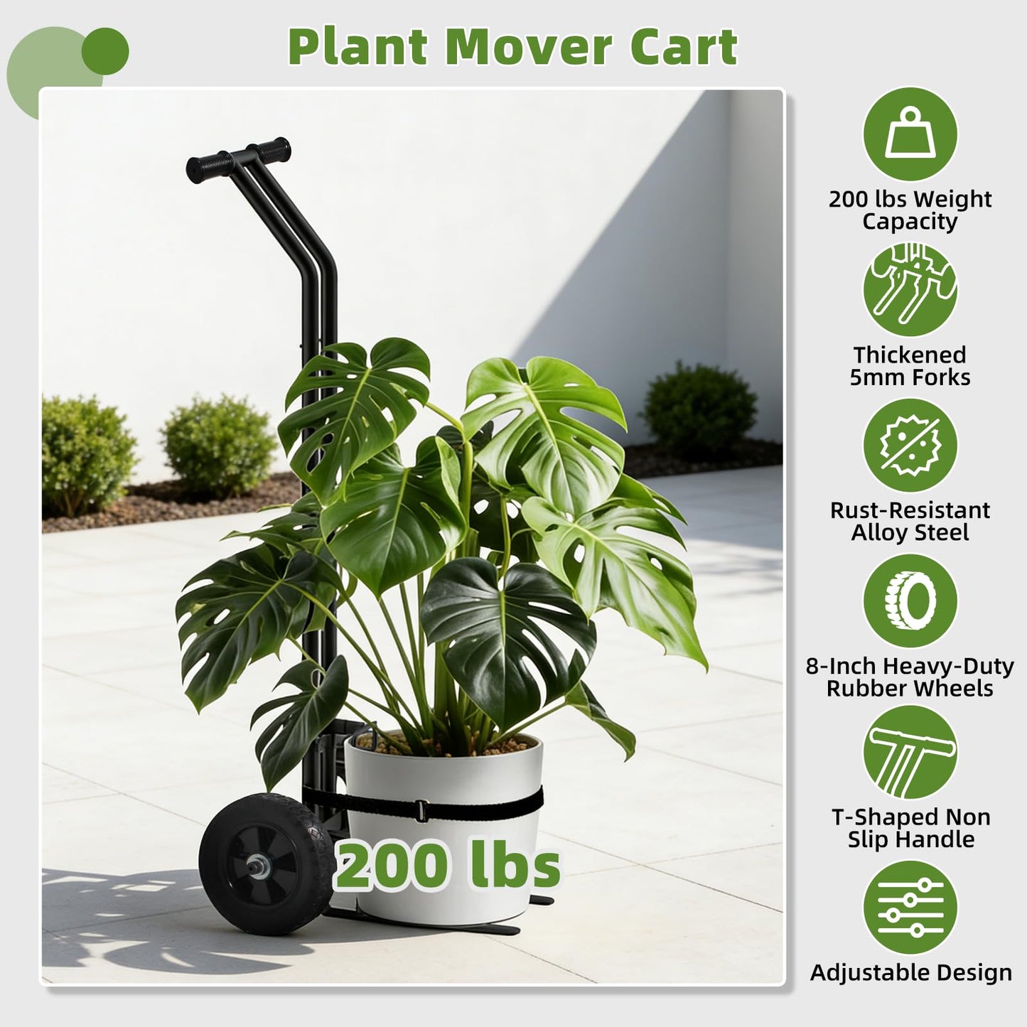 Vlaeng Plant Caddy with Wheels, 200 Lbs Capacity Plant Dolly Cart with Wheels, Handle, Adjustable Forks and Grips, Potted Plant Mover for Flower Shop, Home, Courtyard, Offices, Hotels