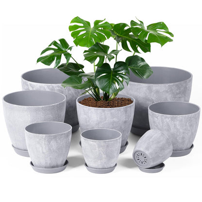 Set of 8 Plastic Planter, 10/9/8/7.5/6.5/5.7/5/4inch Plastic Planter, Flower Pot Indoor Decorative Large Plant Pot, Plant Pots Indoor with Drainage and Saucer for All House Plants (Set of 8)