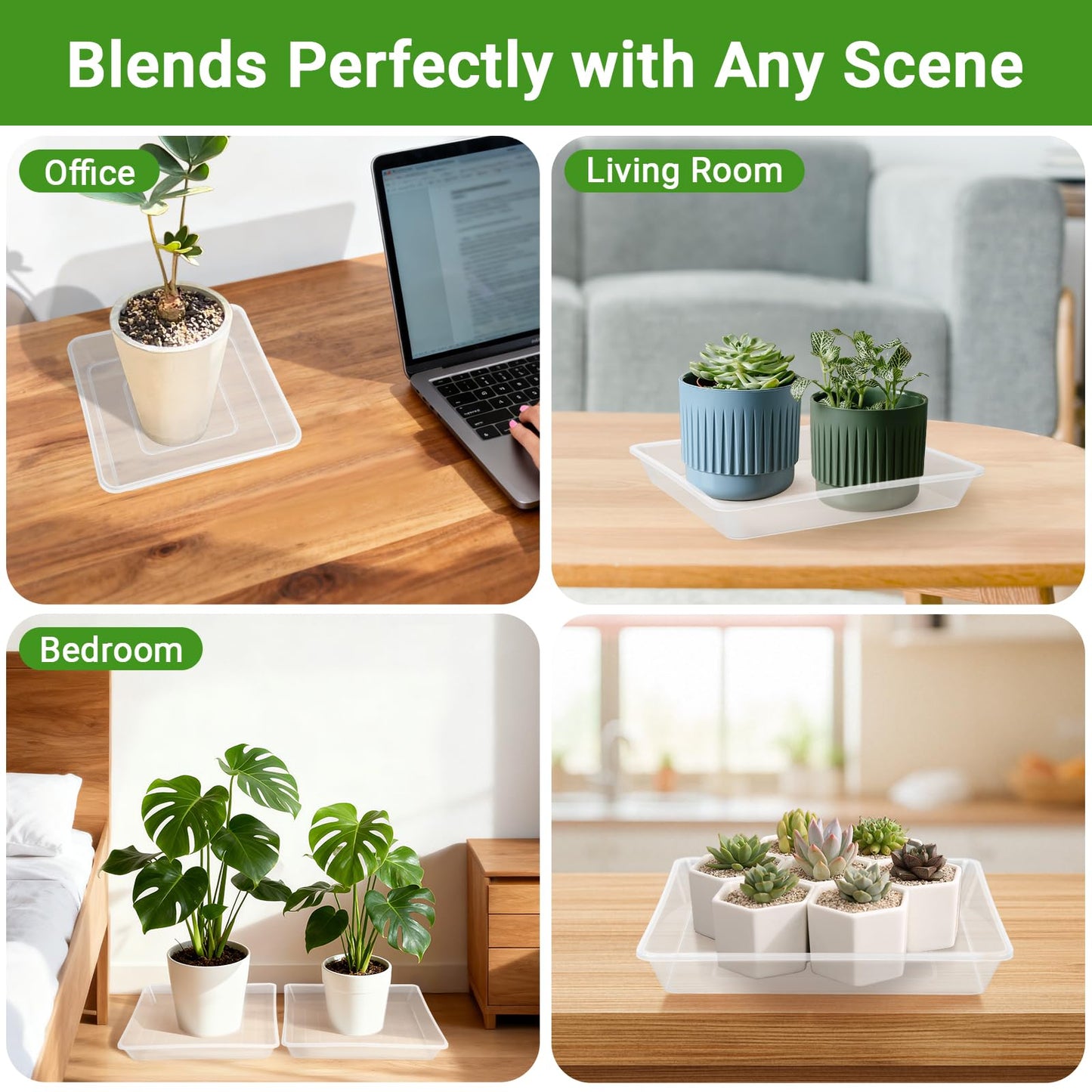 GREANER Plant Water Catcher Tray, Clear 12 Inch Heavy Duty Plastic Square Plant Saucers for Indoors Outdoor, Flower Planter Drip Trays for Pots(2 PCS)