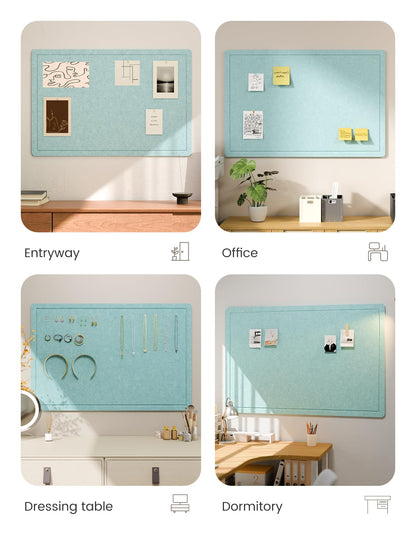 Fluxynara Bulletin Board,35.4" x 23.6" Cork Board Alternative with 12 Safe Removable Adhesive Tabs, Foldable Felt Pin Board for Home Office, Classroom, Bedroom,Entryway for Walls—Aqua Blue
