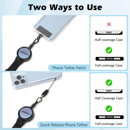MoKo Anti-theft Phone Tether, Phone Lanyard Retractable Steel Line Cellphone Strap with Locking Carabiner and Metal 360° Tether Tab for Outdoor Skiing Hiking Climbing Fishing, Black&Silver