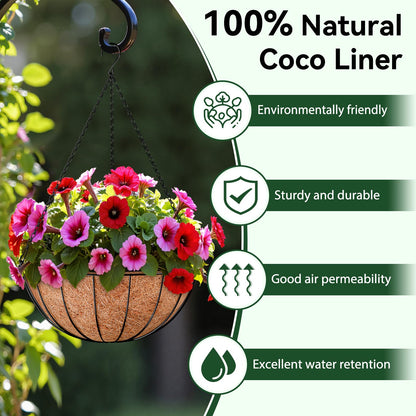 ZeeDix 4 Pack 14 Inch Coconut Liners for Planters, Round Hanging Basket Liners Natural Coco Coir Replacement Liner for Flowers Vegetables Patio Porch Garden Decor