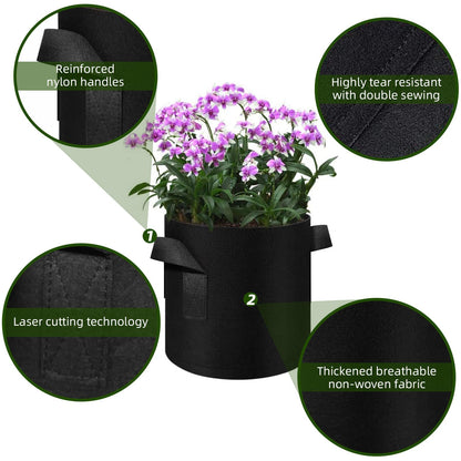 WHATWEARS 24 Pack 10 Gallon Plant Grow Bags, Thickened Nonwoven Fabric Pots with Handles, Vegetable Planter Bags Containers, Cloth Planters for Garden Vegetable/Flower/Plant/Fruits Outdoor (Black)