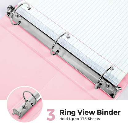 SKYDUE 1 Inch 3 Ring Binder with 8 Tab Dividers & 24 Labels, Pastel Binder Organizer for Letter Size Paper, Aesthetic School Binder for Notes, Documents, Office & Home Organization, Pink
