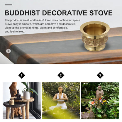 HEALLILY Retro Copper Incense Burner 3.93X3.93X2.67In Elegant Home Decor Buddhist Censer with Bowl Design for Relaxation and Meditation