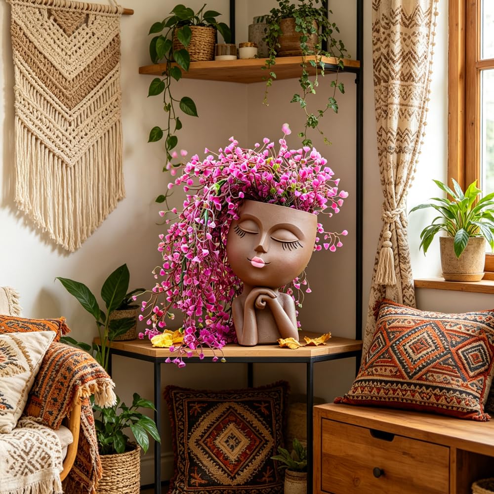Face Planters Pots Head Planter, Air Plant Holder, Funny Plant Pots, Cute Small Succulent Flower Pot with Drainage for Indoor/Outdoor Plants, Home Garden Gift for Plant Lover, Unique Vase Art Decor 7"