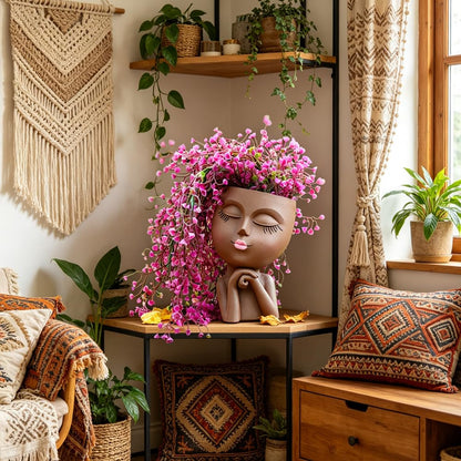 Face Planters Pots Head Planter, Air Plant Holder, Funny Plant Pots, Cute Small Succulent Flower Pot with Drainage for Indoor/Outdoor Plants, Home Garden Gift for Plant Lover, Unique Vase Art Decor 7"