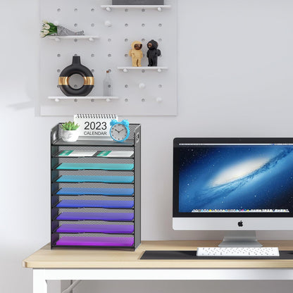 Samstar 9 Tier Desk Organizer, Mesh Paper Letter Tray File Rack Shelves Paper Sorter Storage with Handles, Black