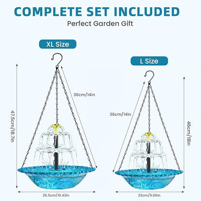 Solar Fountain for Bird Bath, Hanging Cascade Water Feature for Outdoor Garden & Yard Decor, Creates a Relaxing Flow that Attracts Birds (Blue)
