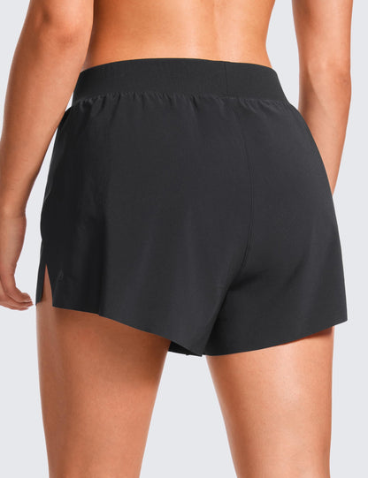 CRZ YOGA Running Shorts for Women High Waisted V Split for Gym Workout Athletic Track with Liner Breathable Quick Dry Black Medium