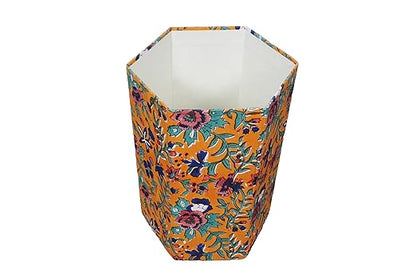 Generic 3.3 Gallon Cotton Hand Block Printed Paper Waste Basket |Small Decorative Trash Can for Housewarming Gifts in Living Room, Bedroom, Bathroom | Eco-Friendly, Plastic-Free (1, ORE.GREEN)