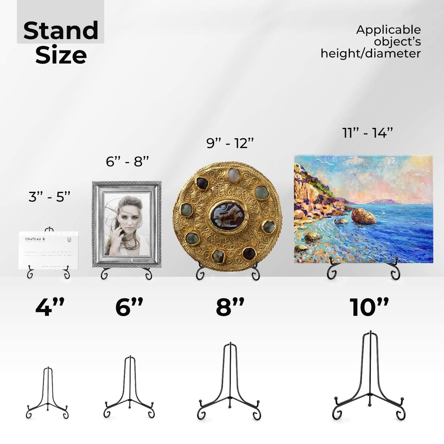 TR-LIFE 4 Pack Plate Stands for Display - 4 Inch Plate Holder Display Stand + Metal Easel Stand for Picture Frame, Decorative Plates, Book, Photo, Collectibles (4 Pack)