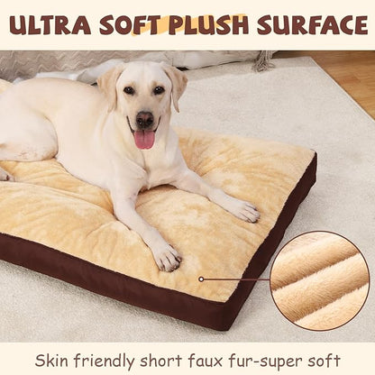 Dog Crate Bed Waterproof Deluxe Plush Dog Beds with Removable Washable Cover Anti-Slip Bottom Pet Sleeping Mattress for Large, Medium, Jumbo, Small Dogs, 35 x 22 inch, Brown